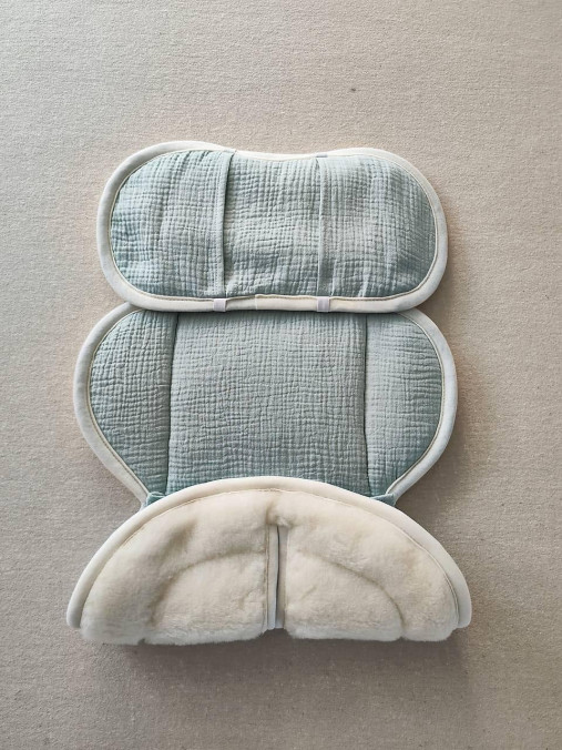 Detský textil - VLNIENKA podložka do autosedačky vajíčko Cybex Aton B2 i-Size vorodenec 100% Merino TOP SUPER WASH Natural Mušelín Mint - 17633336_