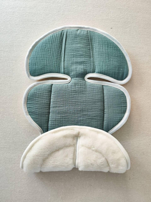 Detský textil - VLNIENKA podložka do autosedačky Klippan Dinofix  0-13kg 100% Merino TOP SUPER WASH Natural Mušelin šalvia - 17633345_