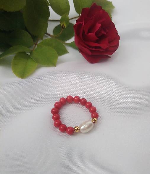 Prstene - Prsteň koral, perla - 17634770_