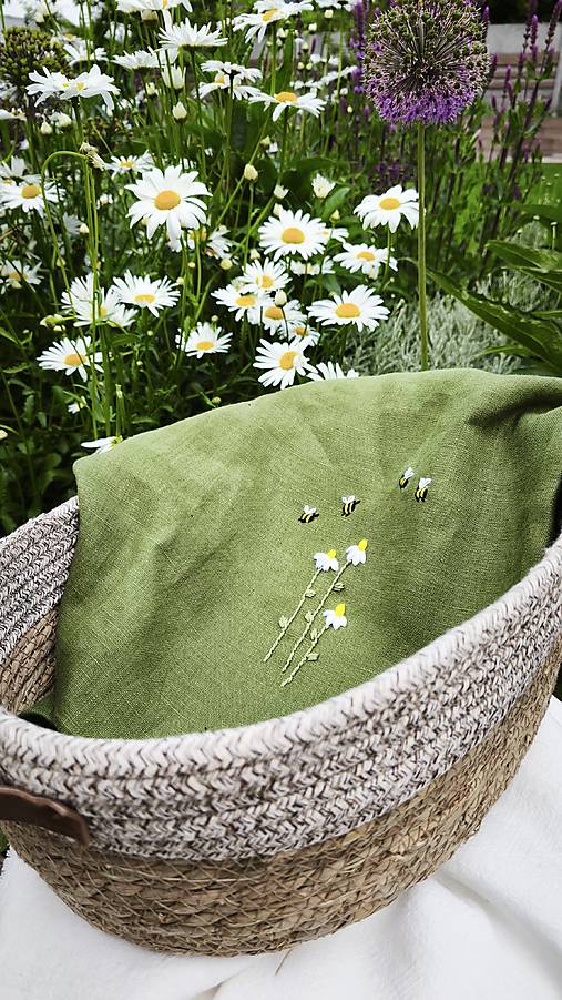 Úžitkový textil - Margarétky - poťah na vankúš 100 % ľan - 17638355_