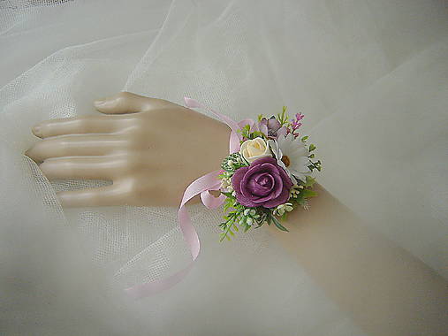 Náramky - Náramok kvetinový s fialovou - 17638408_