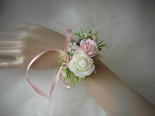 Náramky - Náramok kvetinový růžovo biely - 17638418_