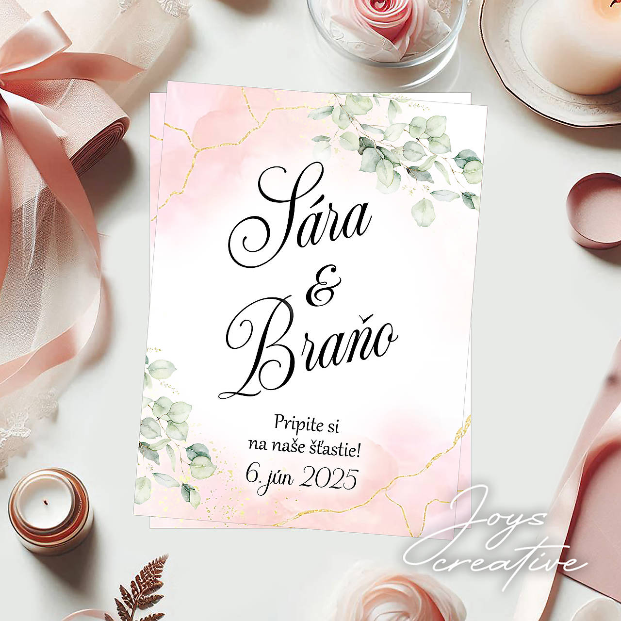 Samolepiace svadobné etikety na víno s eukalyptom E01