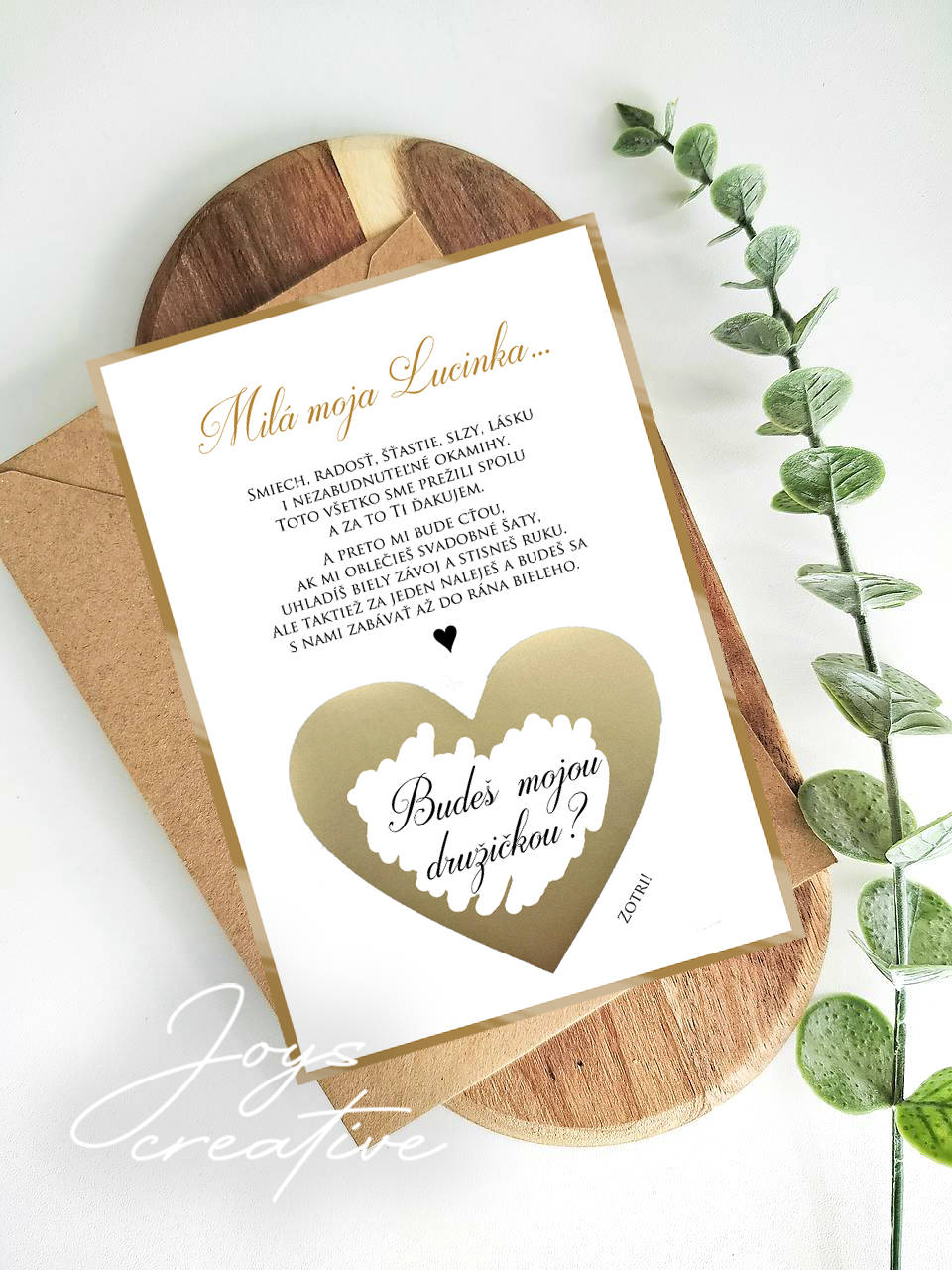Elegantná, zlatá stieracia kartička pre družičku, svedka budeš mojou družičkou?