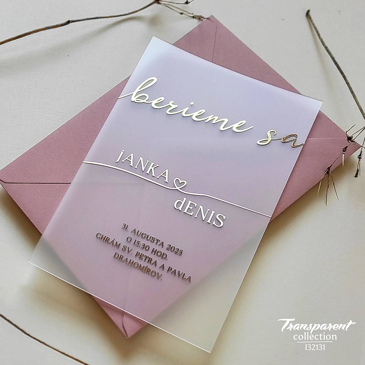 Svadobné oznámenia - zlatá na mliečnom plaste I32131