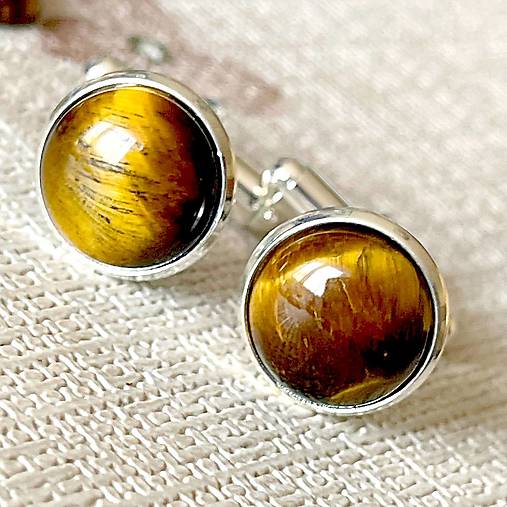 Pánske šperky - Tigers Eye Cufflinks / Manžetové gombíky s tigrím okom E060 - 17643730_