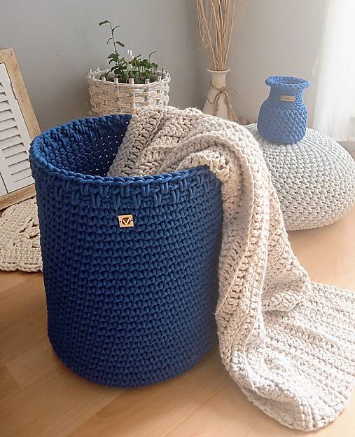 Úložné priestory & Organizácia - Háčkovaný kôš na hračky, deky modrý  - 17643196_