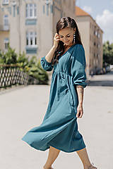 Šaty - Mušelínové maxi šaty "Boho Breeze" - Petrolejové (XXS) - 17643830_