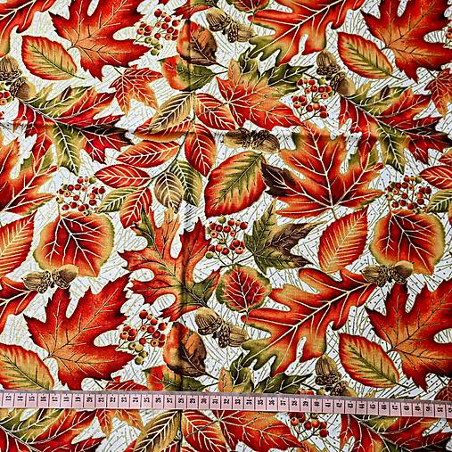 Textil - Lístie v zlatom lemovaní - 55x110 cm - 17643783_