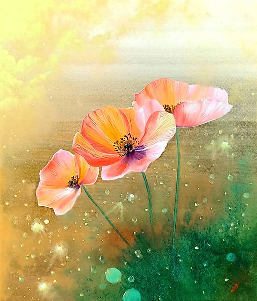 Obrazy - Obraz Červené maky - olejomaľba - 17643622_