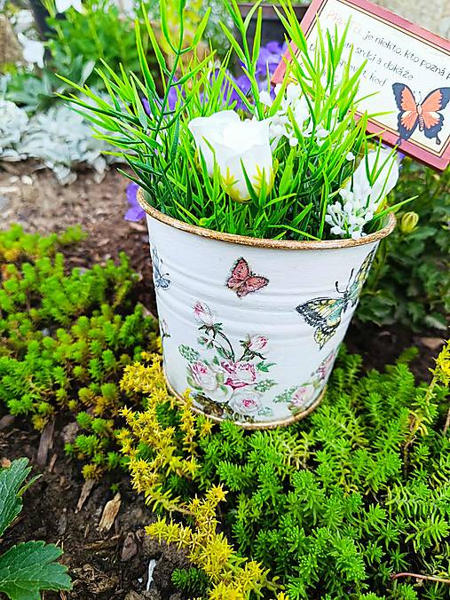 Nádoby - "Kvetináč" s ružičkami a motýlikmi - 17646761_