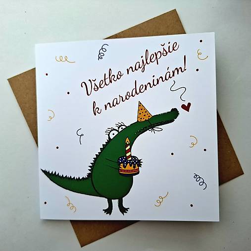 Papiernictvo - Narodeninová pohľadnica s krokodílom - 17646501_