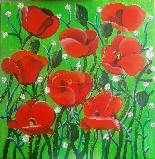Kresby - Maľovaný obraz "Maky" 40x40 - 17645614_