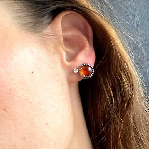 ZĽAVA 10% Amber Ag925 Stud Filigree Earrings / Strieborné filigránové náušnice s prírodným jantárom A0028