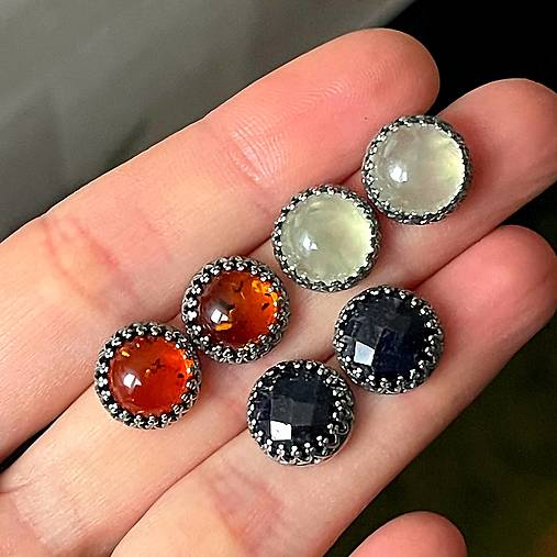 ZĽAVA 10% Amber Ag925 Stud Filigree Earrings / Strieborné filigránové náušnice s prírodným jantárom A0028