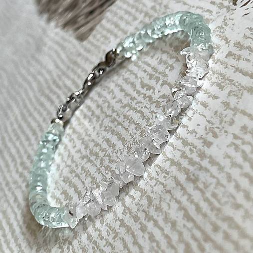 Herkimer Diamond Aquamarine Bracelet AG925 RH Plated / Náramok Herkimer diamant, akvamarín A0023