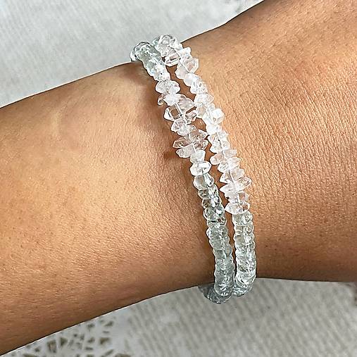 Herkimer Diamond Aquamarine Bracelet AG925 RH Plated / Náramok Herkimer diamant, akvamarín A0023