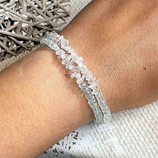 Herkimer Diamond Aquamarine Bracelet AG925 RH Plated / Náramok Herkimer diamant, akvamarín A0023