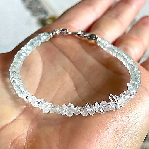 Herkimer Diamond Aquamarine Bracelet AG925 RH Plated / Náramok Herkimer diamant, akvamarín A0023