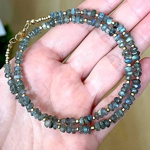 Luxury Labradorite Necklace Stainless Steel / Náhrdelník labradorit, oceľ E006