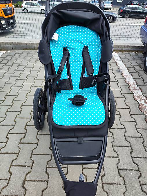 Detský textil - VLNIENKA podložka do kočíka THULE Urban Glide 2 100% MERINO TOP SUPER WASH Natural  Bodka tyrkysová - 17651599_