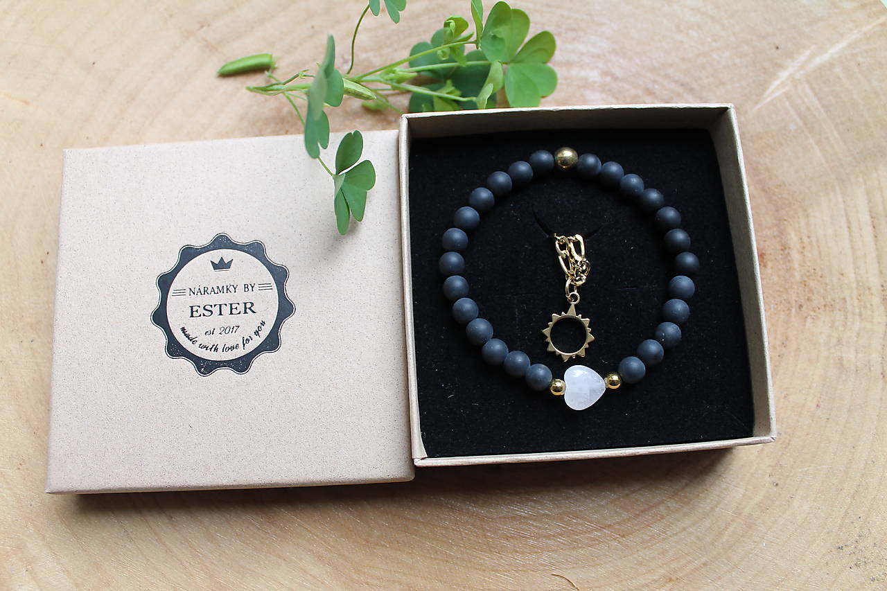 Slnko Srdce❤️_Náramok + retiazka SET ónyx_ruženín