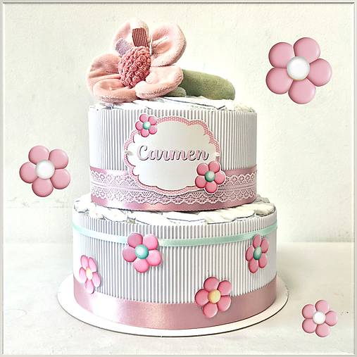Detské doplnky - Plienková torta "RUŽOVÝ KVIETOK" - 17650909_