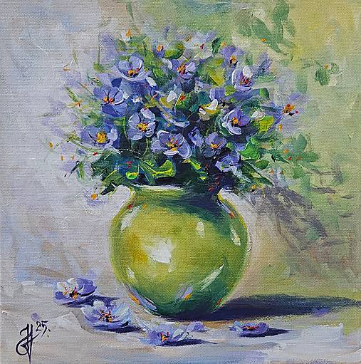 Obrazy - Obraz "Fialové kvety vo váze", 30x30 cm - 17651205_
