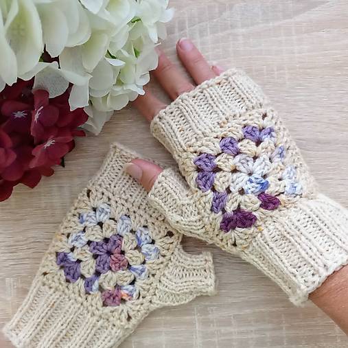 Rukavice - Bezprstové rukavice Granny Square - 17653704_