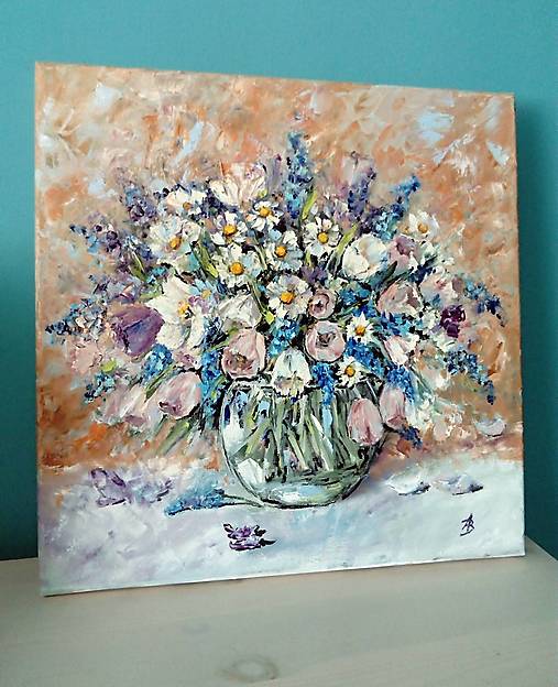 Obrazy - Kvietky v sklenenej váze - 17654220_