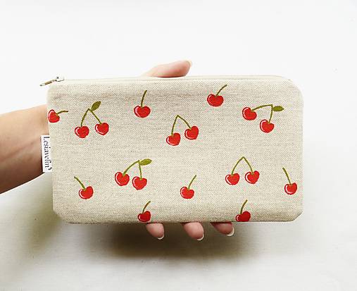 Taštičky - Taštička menšia - Čerešne (ručná maľba) - 17655091_