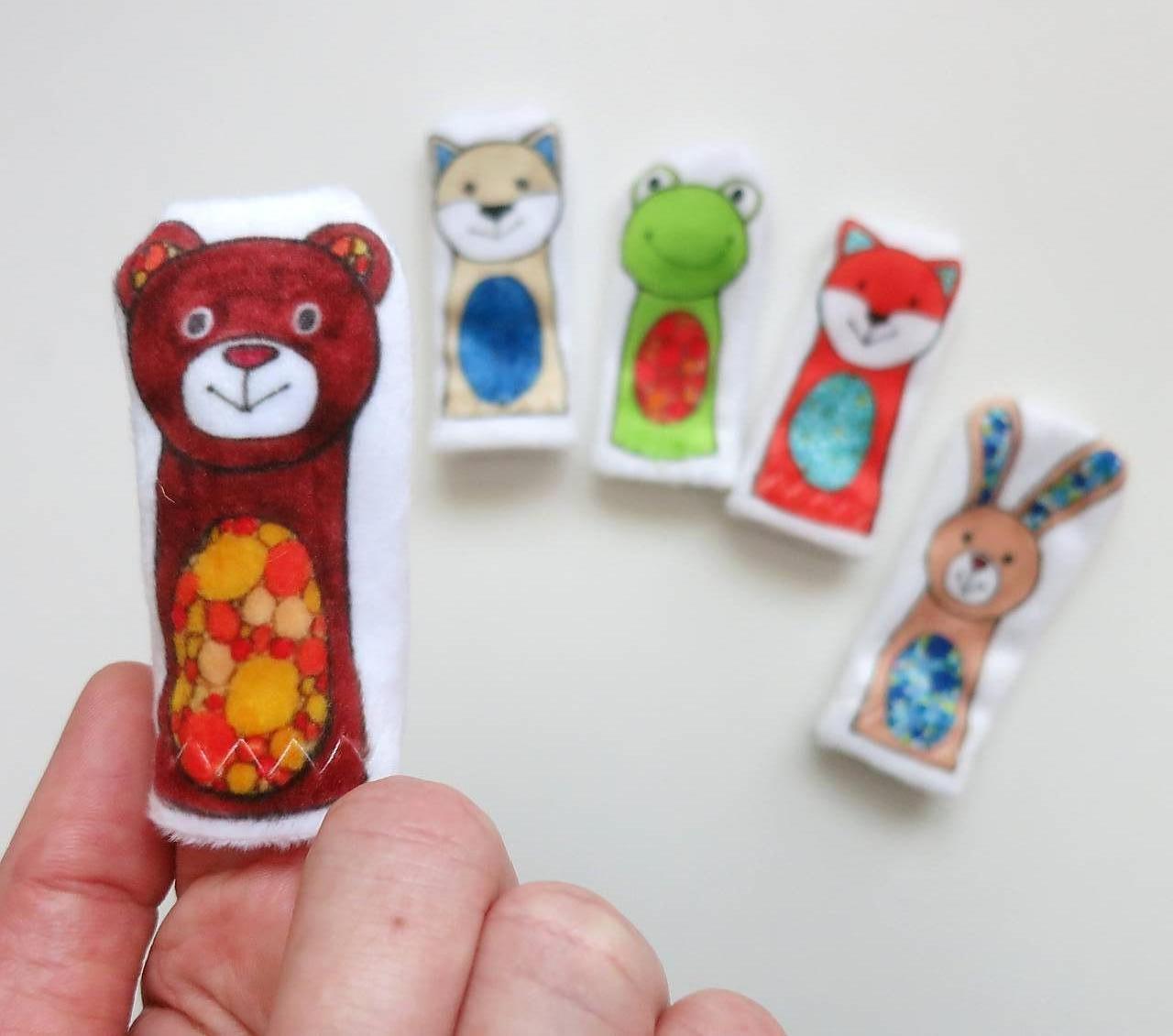 MINI pršteková maňuška - sada lesné zvieratká II (macko)