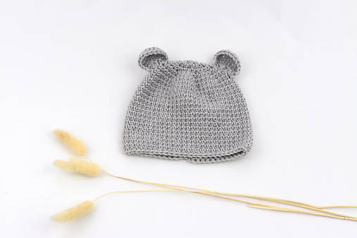 Detské čiapky - Šedá čiapka macko MERINO - 17656762_