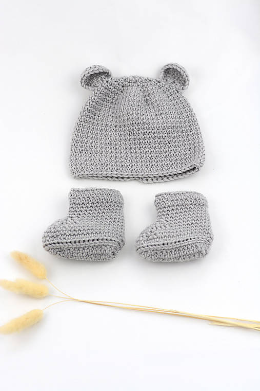 Detské súpravy - Šedá súprava macko MERINO - 17656770_