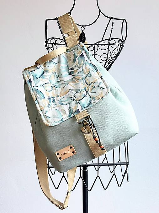 Batohy - Ľanový batôžtek *Sage Leafs* - 17660398_