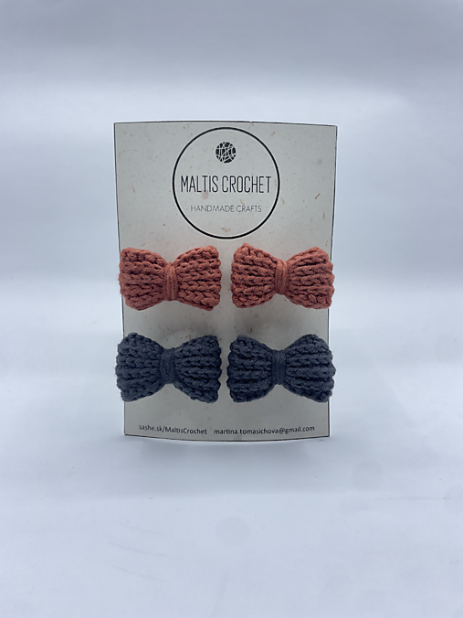 Detské doplnky - Set háčkovaných mašličiek do vlasov (Oranžová) - 17660759_