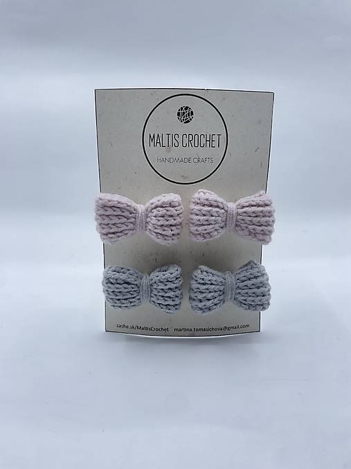 Detské doplnky - Set háčkovaných mašličiek do vlasov (Ružová) - 17660763_