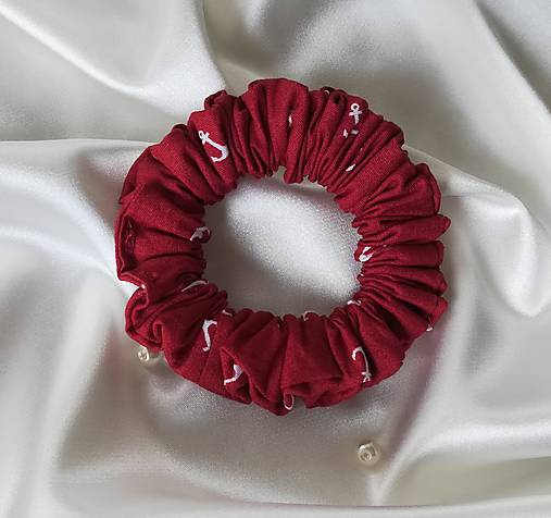Ozdoby do vlasov - Bavlnená gumička Scrunchie, bordová s kotvičkami, veľkosť: SLIM - 17659358_