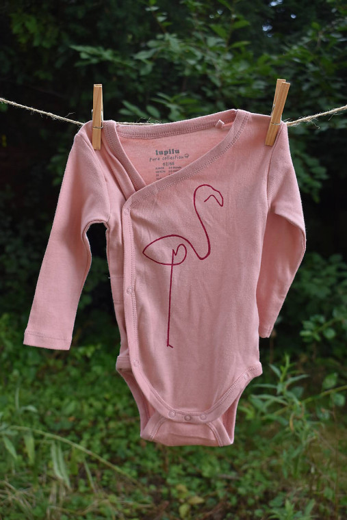 Topy, tričká, tielka - Ručne maľované detské body - plameniak (veľkosť 62/68) - 17659439_