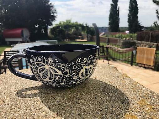 Nádoby - Veľká kobaltová šálka s podšálkou - 17662272_