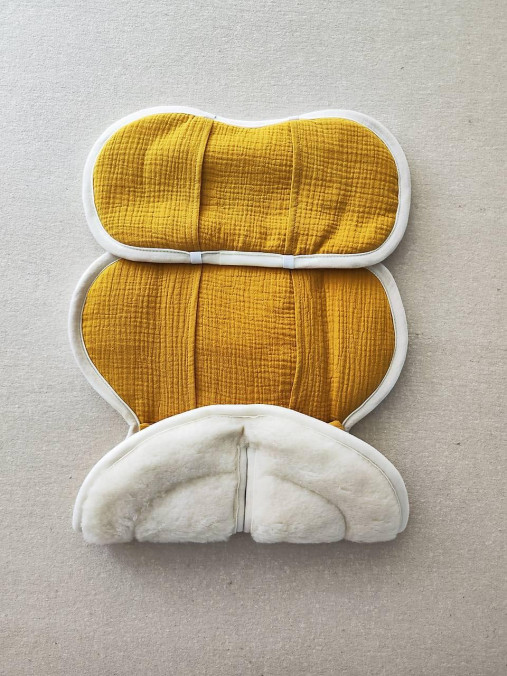 Detský textil - VLNIENKA podložka do autosedačky vajíčko Cybex Aton novorodenec 100% Merino TOP SUPER WASH Natural Mušelín žltý - 17661809_