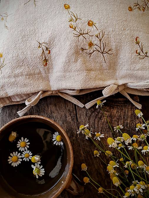Úžitkový textil - Vankúš kamilky ľan - 17663018_