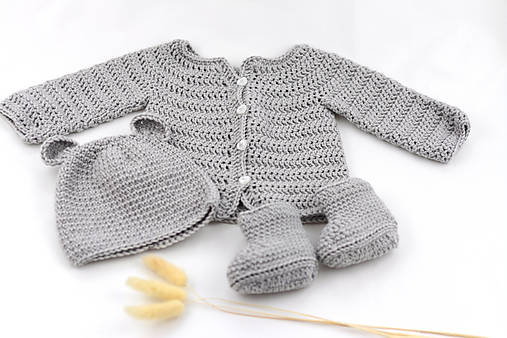 Detské súpravy - Šedý set macko MERINO - 17662061_