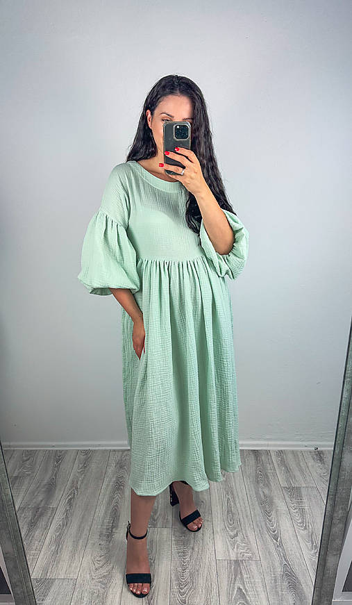 Šaty - Dámske oversize mušelínové šaty - 17662247_