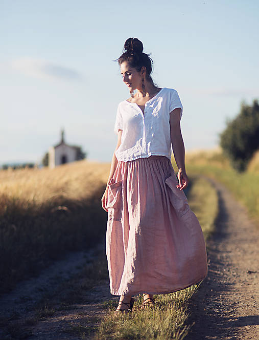 Sukne - Sukně s kapsami - Pudrová - 17662041_