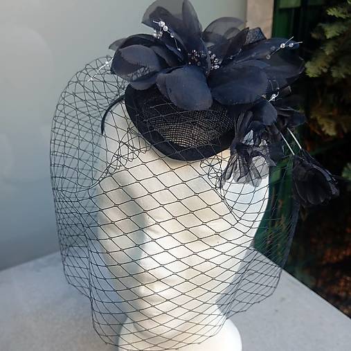 Ozdoby do vlasov - Black Flower Fascinator Sinamay - 17665006_