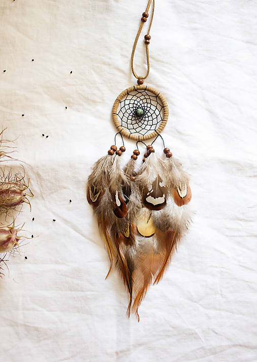 Dekorácie - mini lapače" indiana" (kávová-tyrkys) - 17664172_