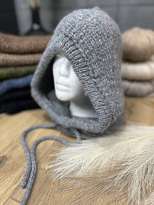 Čiapky, čelenky, klobúky - Pletena balaklava , balaclava  kapucka kukla (Šedá) - 17663830_