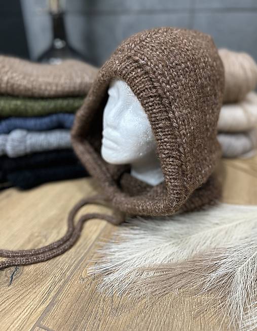 Čiapky, čelenky, klobúky - Pletena balaklava , balaclava  kapucka kukla (Hnedá) - 17663831_