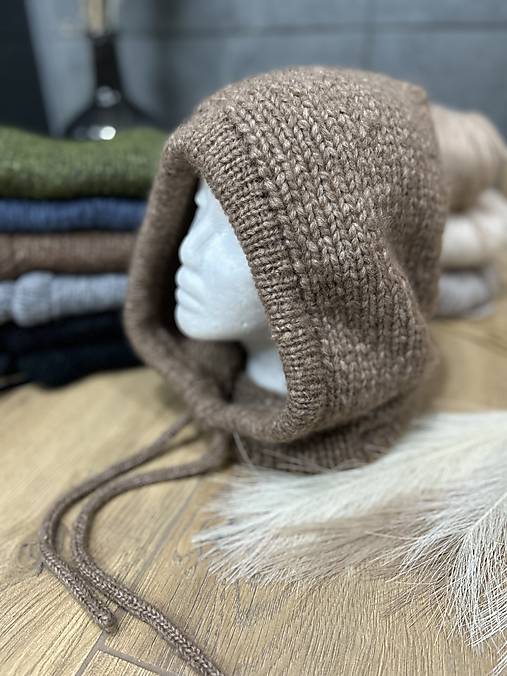 Čiapky, čelenky, klobúky - Pletena balaklava , balaclava  kapucka kukla (Hnedá) - 17663832_